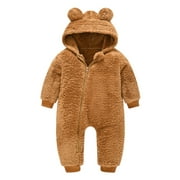 Utoimkio Toddler Baby Girl Boy Fleece Lined Jumpsuits Infant Bear Ear Zipper Up Snowsuit Newborn Hooded Romper Winter Warm Coat Outwear Winter Clothes Outfits
